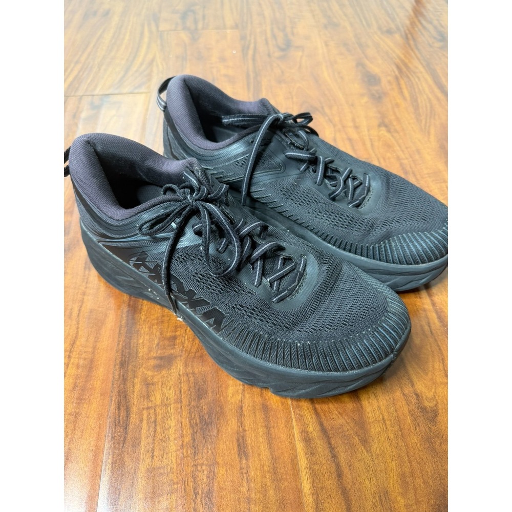 Hoka One One Bondi 7 Wide Black On Black Mens Size 9.5 2E 1110531 BBLC EUC